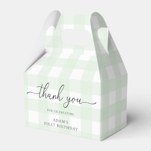 Green Gingham Birthday Thank You Favor Box