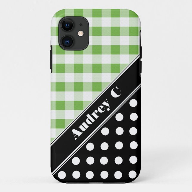 Green Gingham Black Polka Dot iPhone 5 Case (Back)