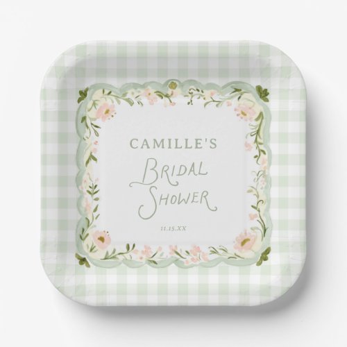 Green Gingham Bow Baby Shower Paper Plates