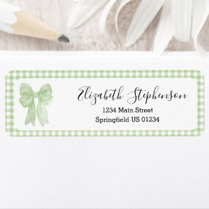 Green Gingham Bow Girly Return Address Label