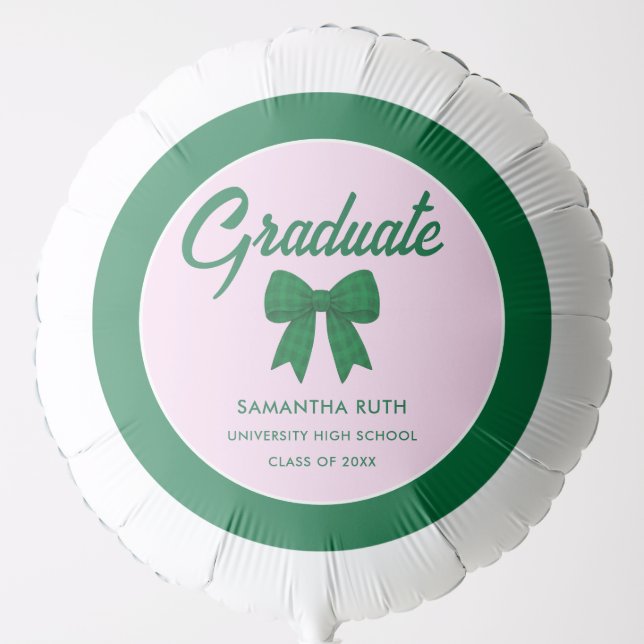 Green Gingham Bow Graduation Party Balloon (Front)