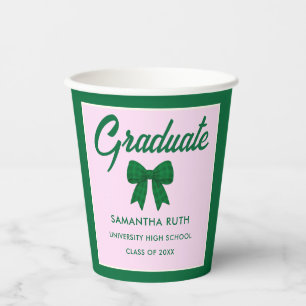 Green Gingham Bow Graduation Party Paper Cups