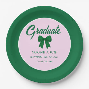 Green Gingham Bow Graduation Party Paper Plates
