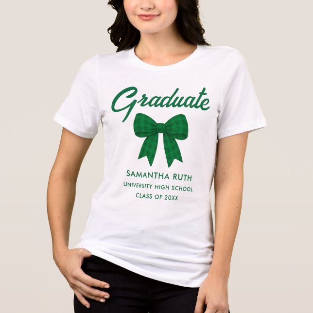 Green Gingham Bow Graduation Tri-Blend Shirt (Front)
