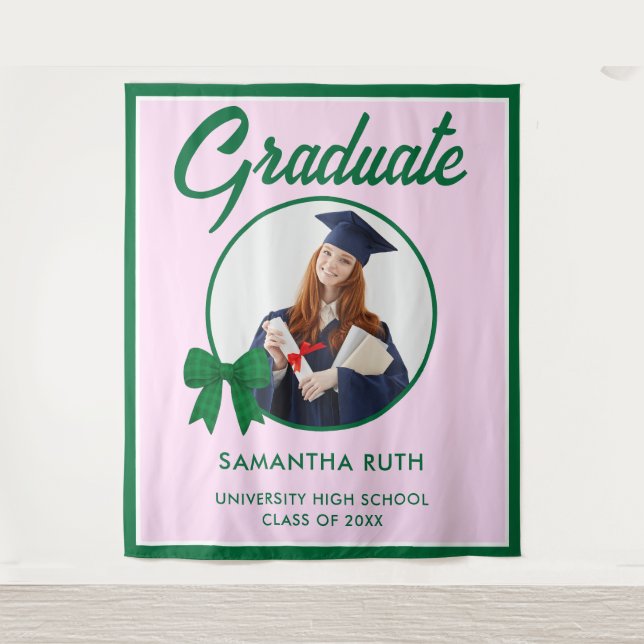 Green Gingham Bow Photo Graduation Backdrop (Front)