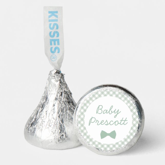 Green gingham bow tie baby shower personalized hershey®'s kisses® (Front)