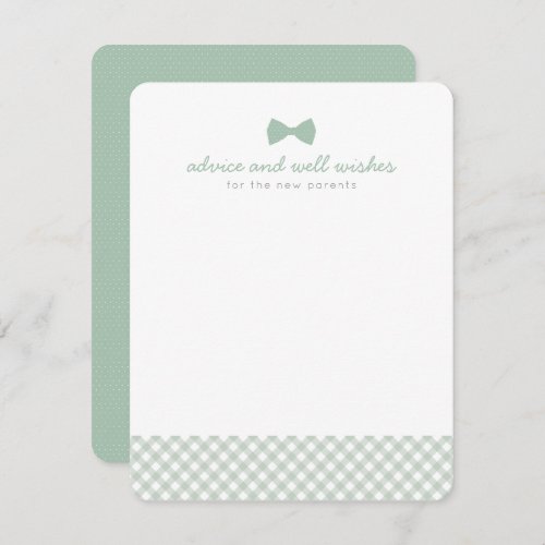 Green gingham bow tie cute baby shower advice card