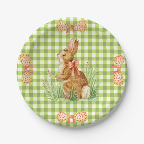 Green Gingham Bows and Bunny Paper Plates