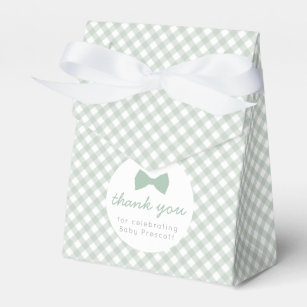 Green gingham boy bow tie baby shower favor box