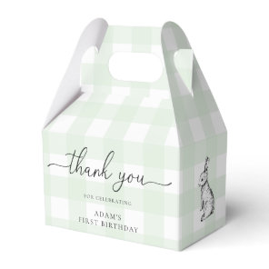 Green Gingham Bunny Birthday Thank You Favor Box