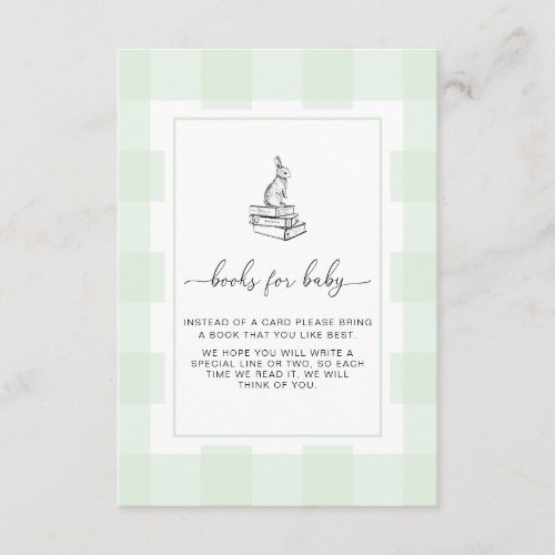 Green Gingham Bunny Books Request Insert Card