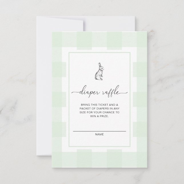 Green Gingham Bunny Diaper Raffle Ticket Card (Front)