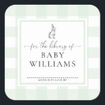 Green Gingham Bunny For The Library Of Bookplate<br><div class="desc">This Baby Shower bookplate sticker features a classic gingham design and modern fonts. The script heading is an image that cannot be edited. All of the other text is fully editable. For more advanced customization of this design, simply select the "Customize It" button above. Add the sticker to your invitation...</div>