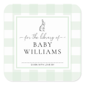 Green Gingham Bunny For The Library Of Bookplate