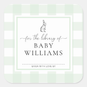 Green Gingham Bunny For The Library Of Bookplate