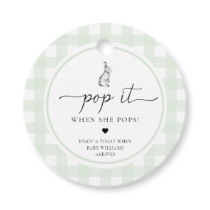 Green Gingham Bunny Rabbit Pop It When She Pops Favor Tags