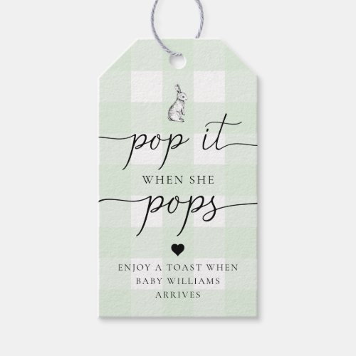 Green Gingham Bunny Rabbit Pop It When She Pops Gift Tags