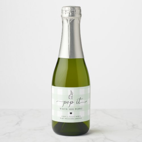 Green Gingham Bunny Rabbit Pop It When She Pops Sparkling Wine Label