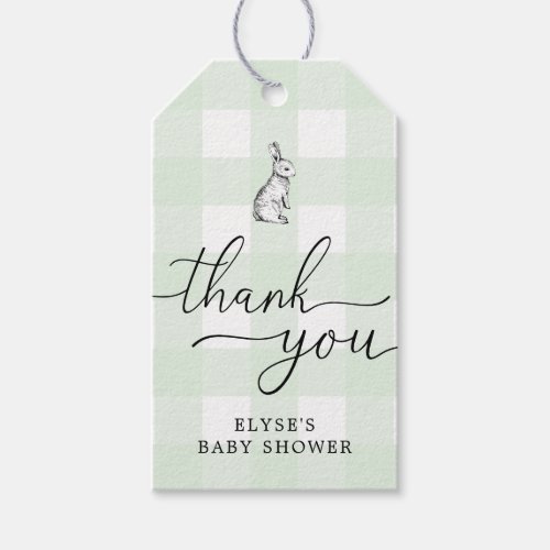Green Gingham Bunny Rabbit Thank You Favor Tag