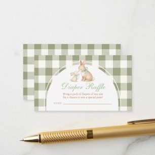 Green Gingham Bunny Spring Easter Diaper Raffle  Enclosure Card