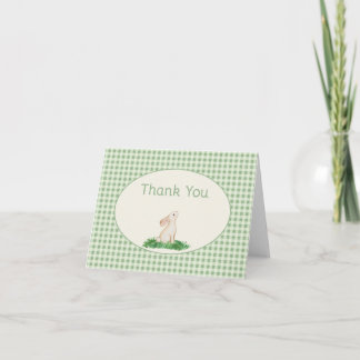 Green Gingham Bunny Thank You Card