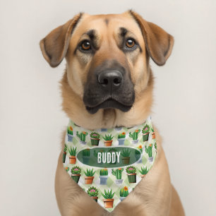Green Gingham Cactus Pattern Pet Bandana Collar