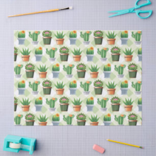 Green Gingham Cactus Pattern Tissue Paper