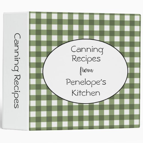 Green Gingham Canning Recipes from Your Kitchen 3 Ring Binder