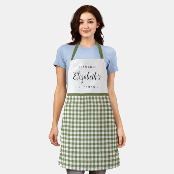 Green Gingham Check Adult Personalized Cooking Apron by TintAndBeyond at Zazzle