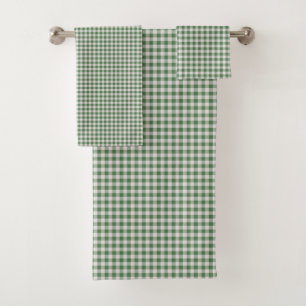 Green Gingham Check Classic Farmhouse Bathroom Bath Towel Set