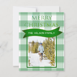Green Gingham Check Country Christmas Photo Holid Holiday Card