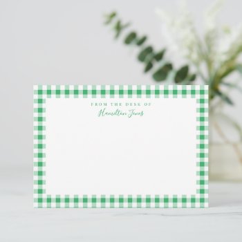 Green Gingham Check From The Desk Of Thank You Card by 2BirdStone at Zazzle