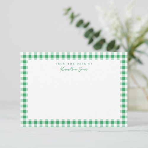 Green Gingham Check From the Desk of Thank You Card
