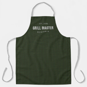 Green gingham check grill master personalized apron