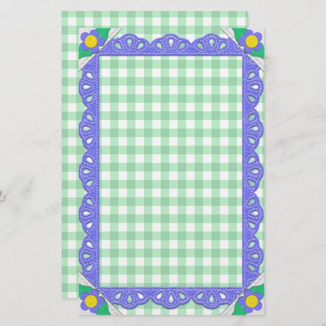 Green Gingham Check Periwinkle Felt Frame 