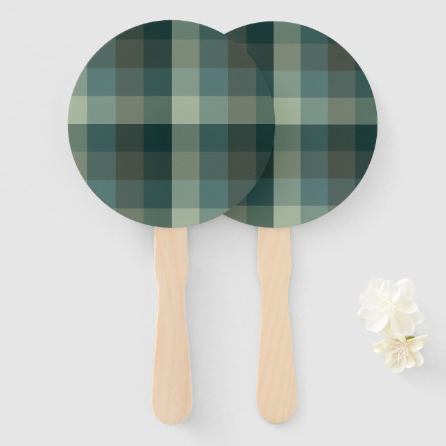 Green Gingham Check Plaid Design  Hand Fan (Front and Back)