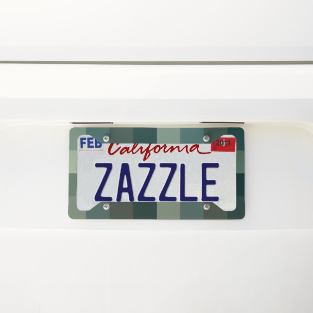 Green Gingham Check Plaid Design  License Plate Frame (On Car)