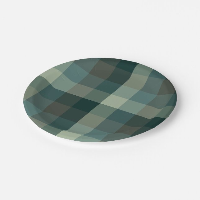 Green Gingham Check Plaid Design  Paper Plates (Angled)