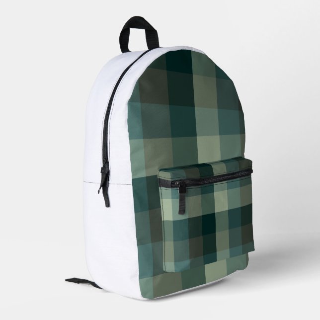 Green Gingham Check Plaid Design  Printed Backpack (Back Corner Left)