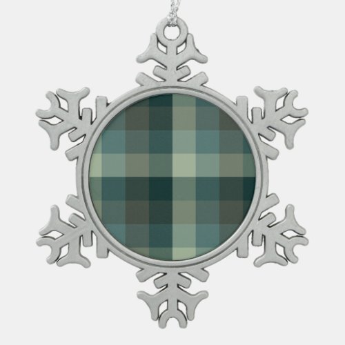 Green Gingham Check Plaid Design  Snowflake Pewter Christmas Ornament