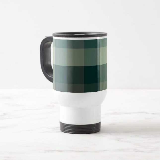 Green Gingham Check Plaid Design  Travel Mug (Front Left)