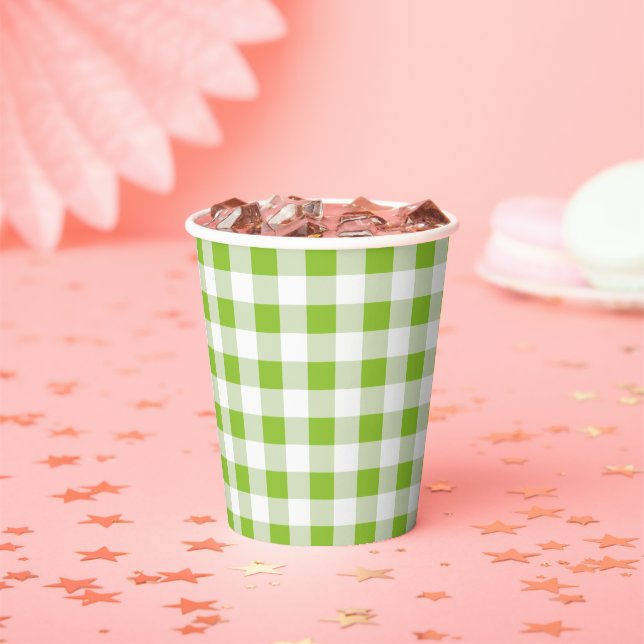 Green Gingham Check Summer Picnic Paper Cup (Insitu)
