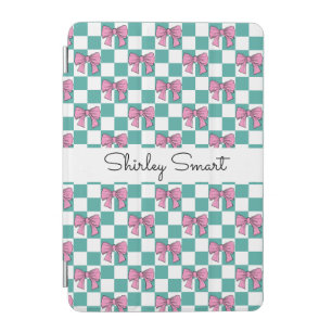 Green Gingham Check with Pink Bows iPad Case – 