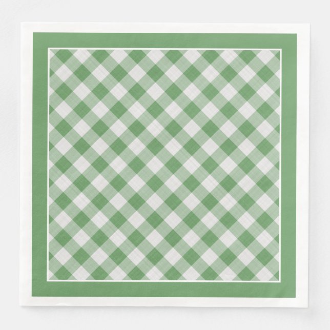 Green Gingham Checks Pattern For All Occasions Paper Dinner Napkins (Front)