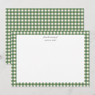 Green Gingham christmas Baby shower notecard