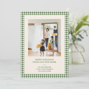 Green Gingham Christmas Holiday Photo New Address Card