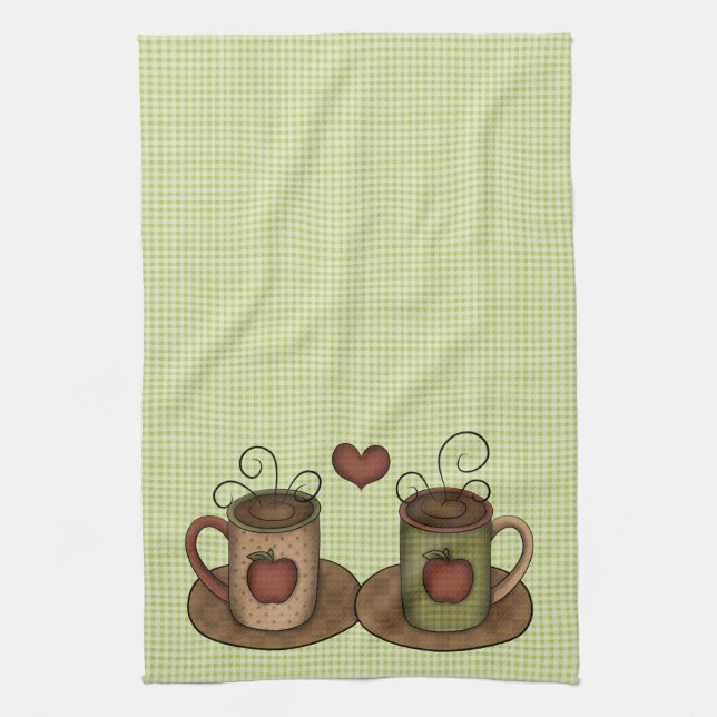 Green Gingham Coffee Time Towel (Vertical)