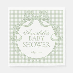 Green Gingham Coquette Bow Baby Shower Dessert Napkins