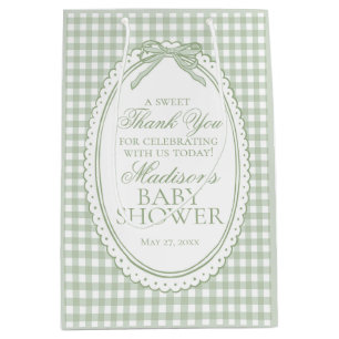 Green Gingham Coquette Bow Baby Shower Favors Medium Gift Bag