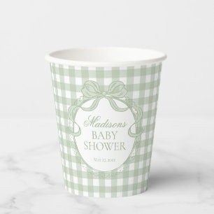 Green Gingham Coquette Bow Baby Shower Paper Cups